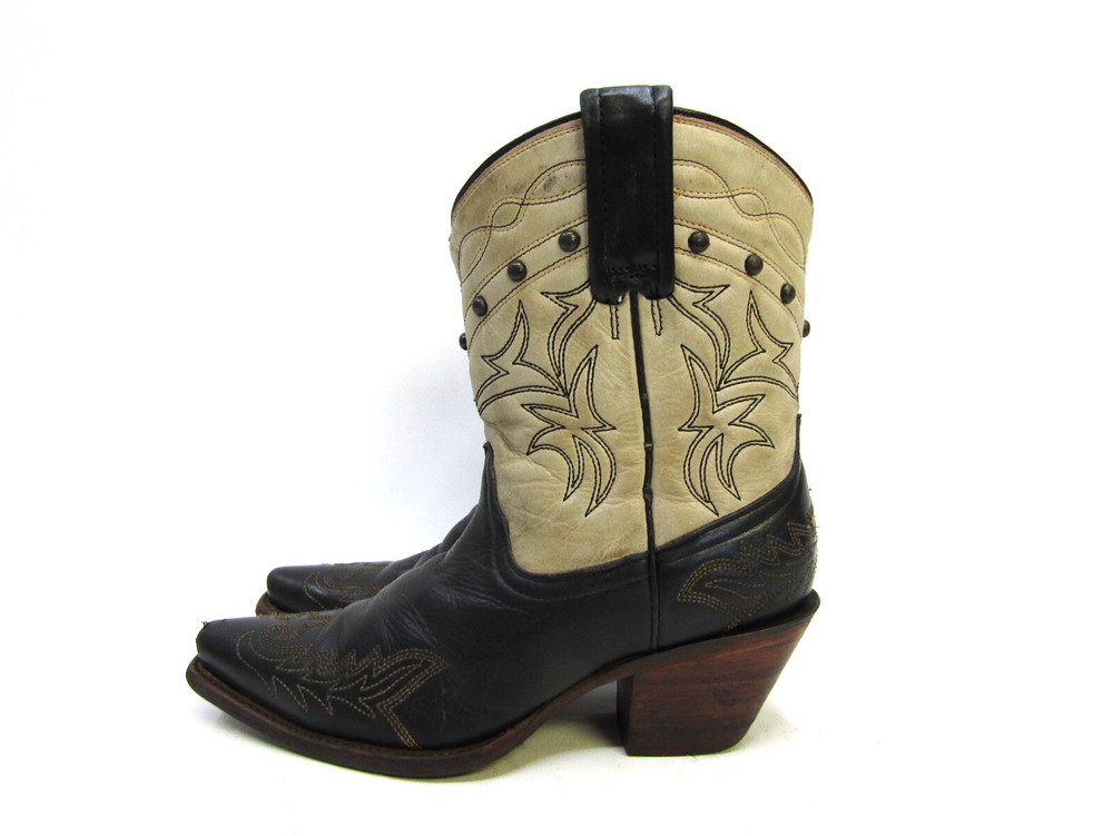Corral Womens Size 6 M Beige Black Leather Studded Ankle Cowboy Western Boots